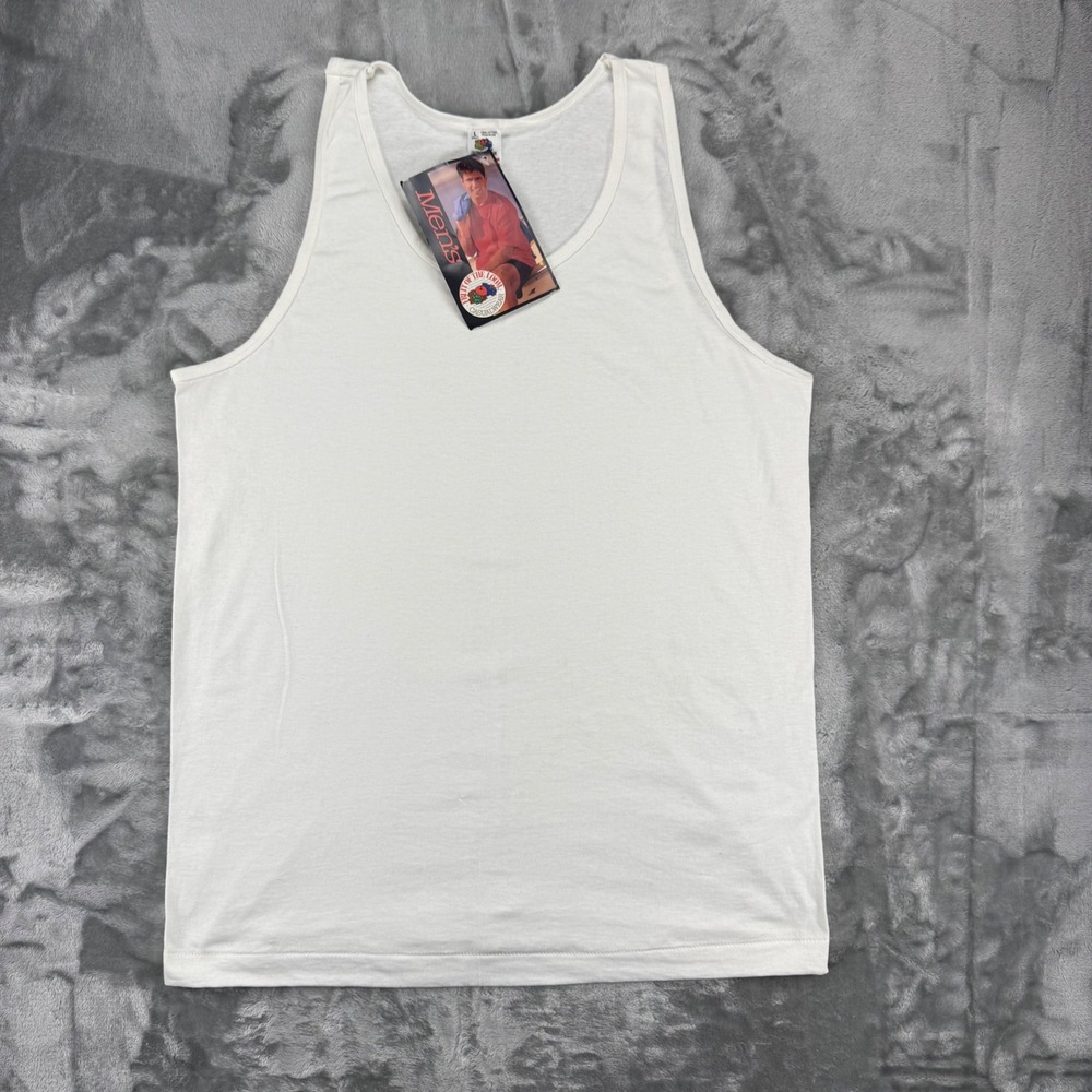 Vintage 1993 Fruit of the Loom White Tank Top Mens Large Made in USA Deadstock